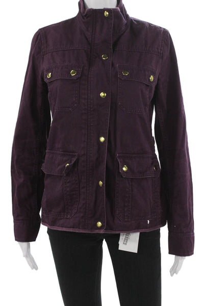 J Crew Womens Military Jacket Purple Cotton Long Sleeve Button Size S