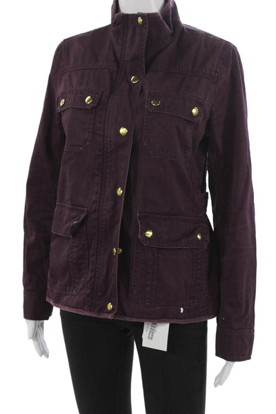 J Crew Womens Military Jacket Purple Cotton Long Sleeve Button Size S