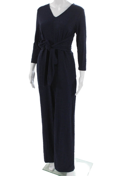 J Mclaughlin Women Jumpsuit Blue Geometric VNeck 3/4 Sleeve Zip Polyamid Size S
