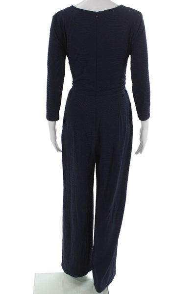 J Mclaughlin Women Jumpsuit Blue Geometric VNeck 3/4 Sleeve Zip Polyamid Size S