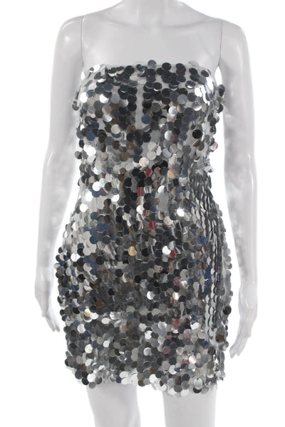 12th Tribe Womens Bodycon Silver Strapless Dress Polyester Sleeveless Size S