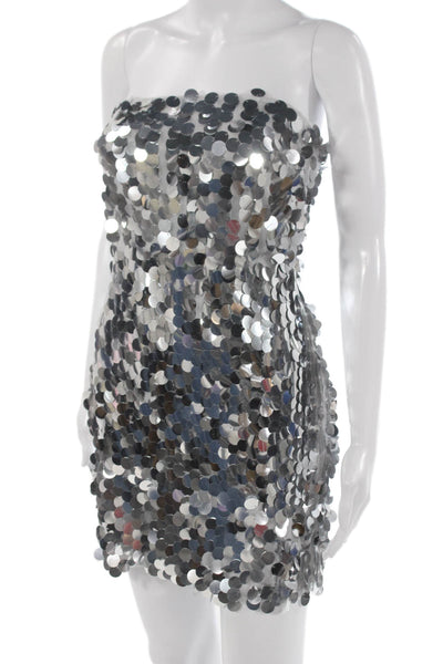 12th Tribe Womens Bodycon Silver Strapless Dress Polyester Sleeveless Size S