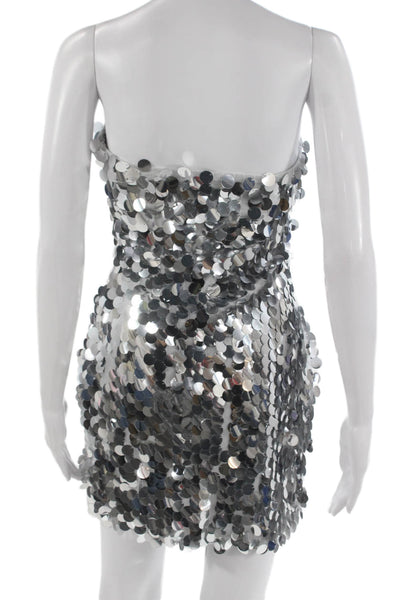 12th Tribe Womens Bodycon Silver Strapless Dress Polyester Sleeveless Size S