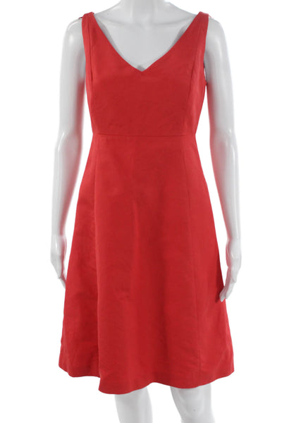 J Crew Women Fit & Flare Red Cotton V Neck Sleeveless Dress Size 4P