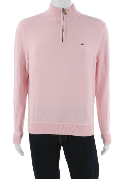 Vineyard Vines Men Pink Cotton Mock Neck Pullover Long Sleeve Size M