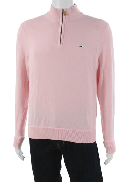 Vineyard Vines Men Pink Cotton Mock Neck Pullover Long Sleeve Size M