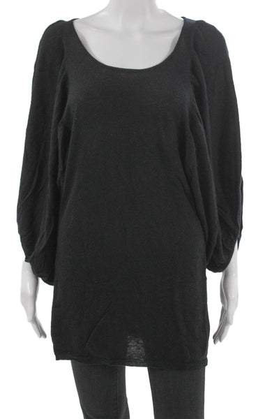 Karoo Mark Eisen Women Black Cashmere Tunic Sweater Scoop Neck 3/4 Slv Size 2