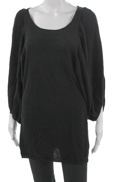 Karoo Mark Eisen Women Black Cashmere Tunic Sweater Scoop Neck 3/4 Slv Size 2