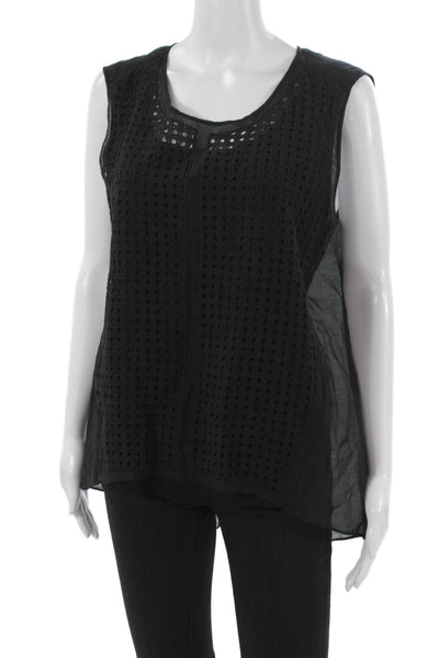 Elie Tahari Women Tunic Sleeveless Cotton Round Neck Black Size S