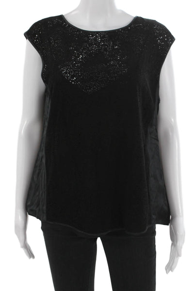 Rebecca Taylor Women Black Lamb Leather Sleeveless Blouse Size 12