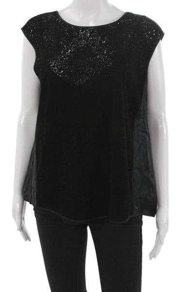 Rebecca Taylor Women Black Lamb Leather Sleeveless Blouse Size 12