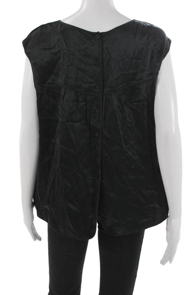 Rebecca Taylor Women Black Lamb Leather Sleeveless Blouse Size 12