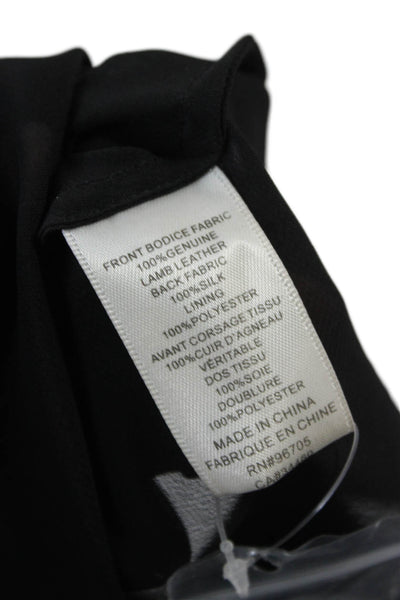 Rebecca Taylor Women Black Lamb Leather Sleeveless Blouse Size 12