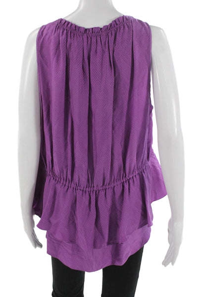 Rebecca Taylor Women Tunic Purple Silk V-Neck Sleeveless Polka Dot Size 12