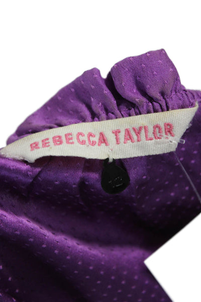 Rebecca Taylor Women Tunic Purple Silk V-Neck Sleeveless Polka Dot Size 12