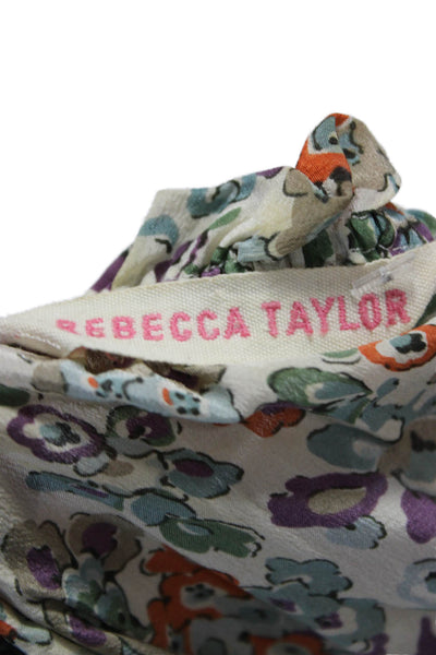 Rebecca Taylor Womens Sleeveless V-Neck Floral Silk Tunic Blouse Beige Size S