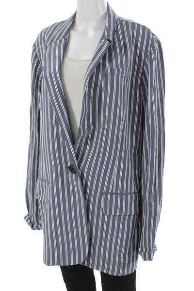 Tibi Womens Blue Striped Viscose Basic Jacket Button Long Sleeve Bust 36 Size L