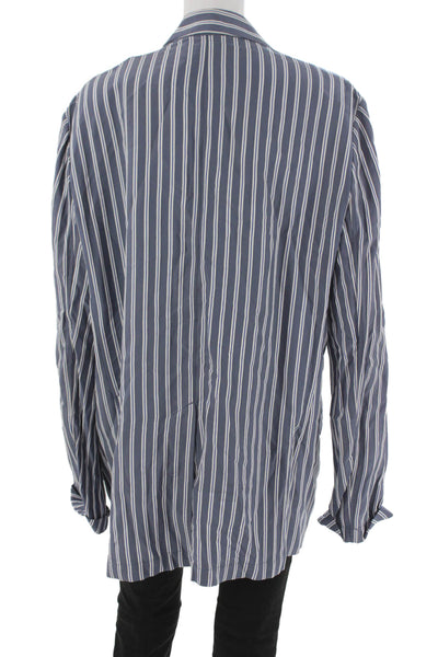 Tibi Womens Blue Striped Viscose Basic Jacket Button Long Sleeve Bust 36 Size L