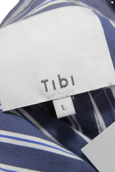 Tibi Womens Blue Striped Viscose Basic Jacket Button Long Sleeve Bust 36 Size L