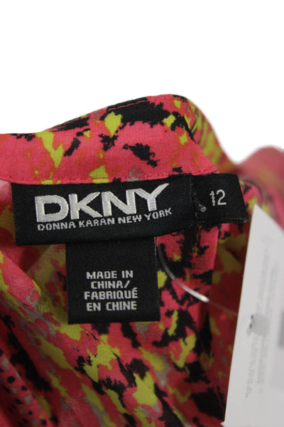 DKNY Womens Multicolor Silk Kaftan Dress Boat Neck Short Sleeve Tie Size 12