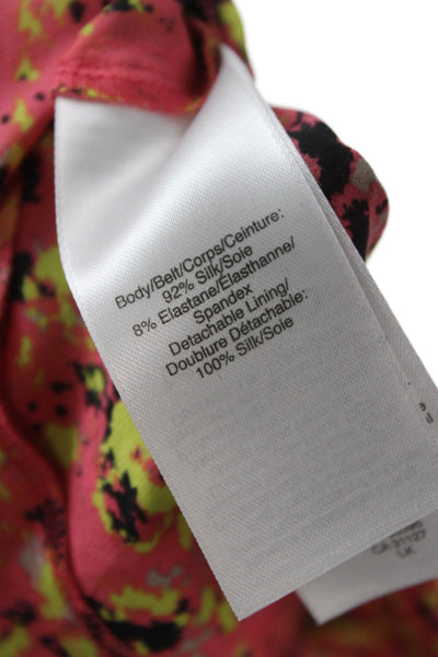 DKNY Womens Multicolor Silk Kaftan Dress Boat Neck Short Sleeve Tie Size 12