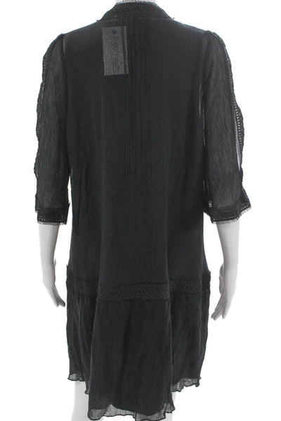 Kobi Halperin Women Black Cotton V-Neck 3/4 Sleeve Shift Dress Size XL