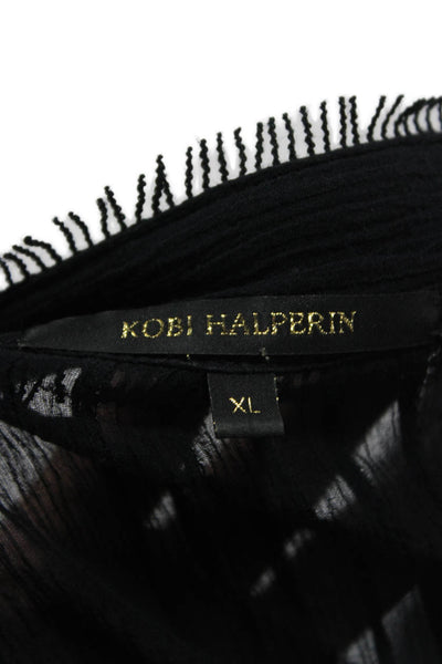 Kobi Halperin Women Black Cotton V-Neck 3/4 Sleeve Shift Dress Size XL