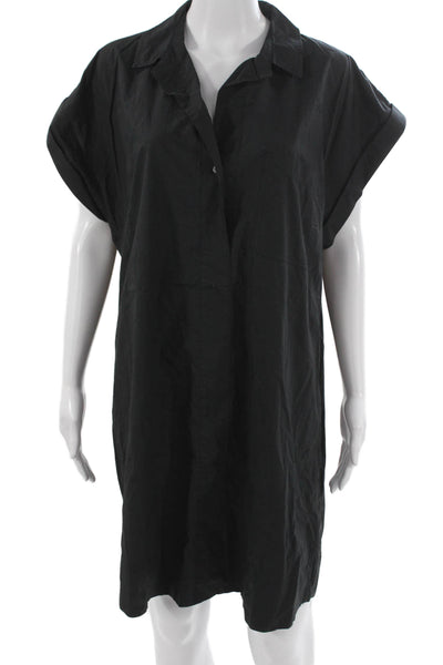 J Crew Womens Shirt Dress Black Cotton Collared Short Sleeve Button Size XL