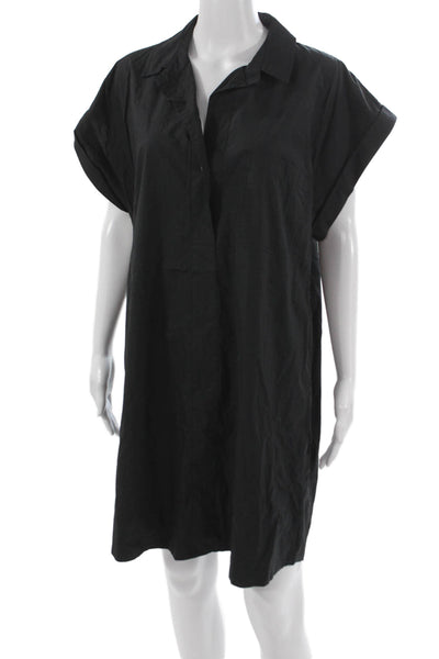 J Crew Womens Shirt Dress Black Cotton Collared Short Sleeve Button Size XL
