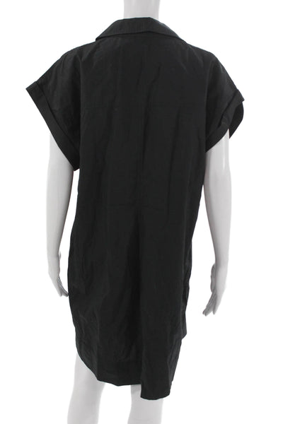 J Crew Womens Shirt Dress Black Cotton Collared Short Sleeve Button Size XL