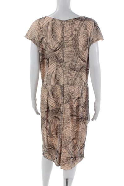 Tadashi Shoji Women Beige Wrap Dress Round Neck Short Sleeve Midi Size M