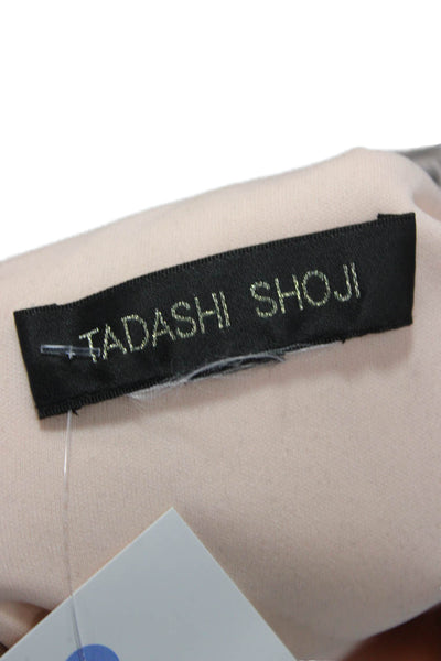 Tadashi Shoji Women Beige Wrap Dress Round Neck Short Sleeve Midi Size M