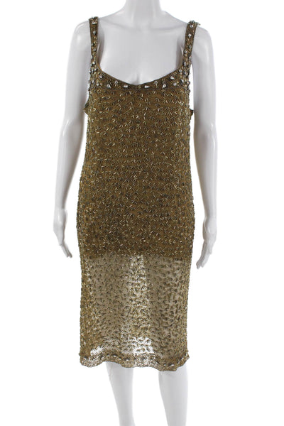 Badgley Mischka Women Gold Silk Shift Dress Geometric Sleeveless Size 12