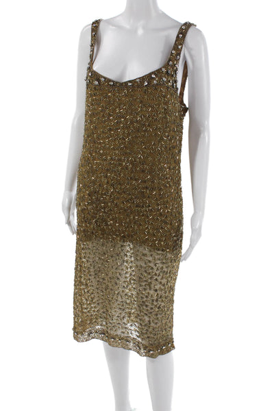 Badgley Mischka Women Gold Silk Shift Dress Geometric Sleeveless Size 12