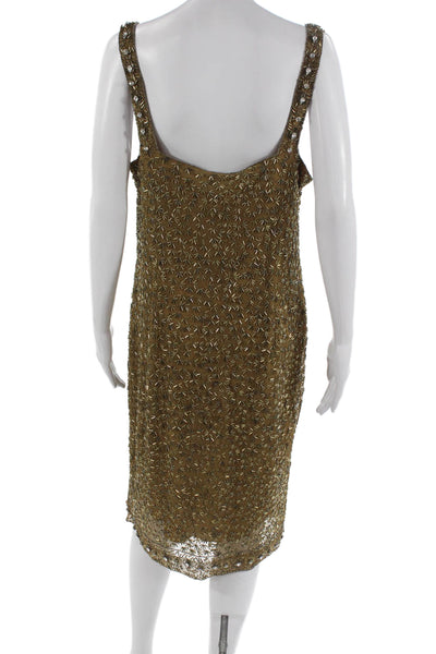 Badgley Mischka Women Gold Silk Shift Dress Geometric Sleeveless Size 12