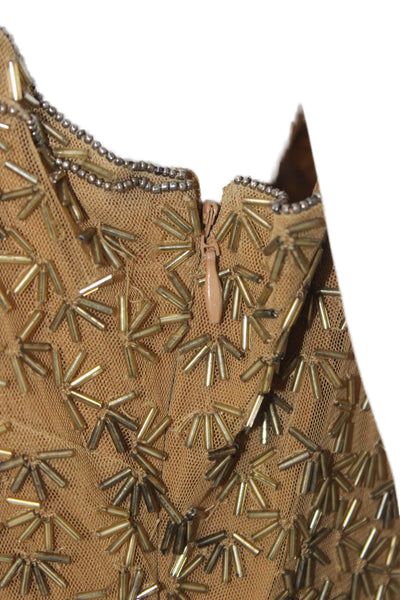 Badgley Mischka Women Gold Silk Shift Dress Geometric Sleeveless Size 12
