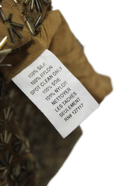 Badgley Mischka Women Gold Silk Shift Dress Geometric Sleeveless Size 12