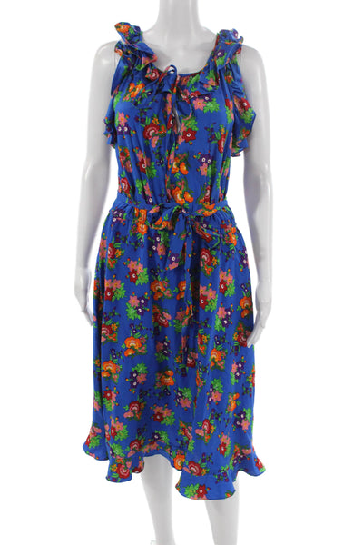 Bergdorf Goodman Womens Blue Floral Sundress Midcalf Size L