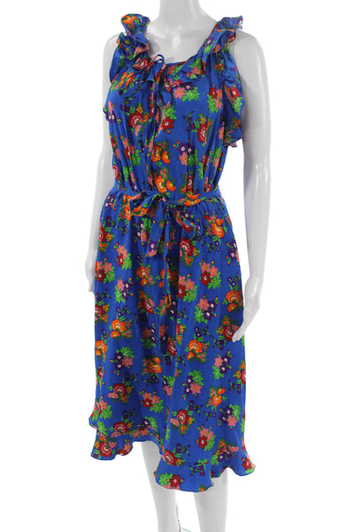 Bergdorf Goodman Womens Blue Floral Sundress Midcalf Size L