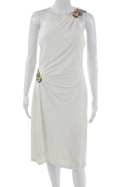 David Meister Women Sheath Dress One Shoulder White Sleeveless Rayon Size 14