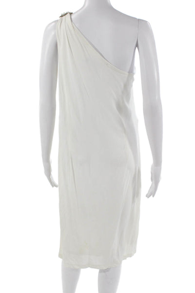 David Meister Women Sheath Dress One Shoulder White Sleeveless Rayon Size 14
