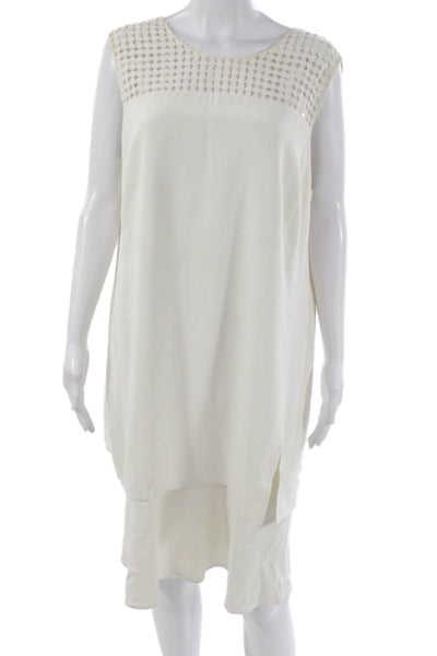 Akris Punto Women Sleeveless Ivory Shift Dress Midi Size 14
