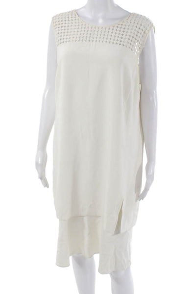 Akris Punto Women Sleeveless Ivory Shift Dress Midi Size 14