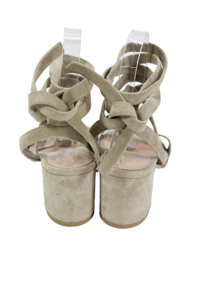 Gianvito Rossi Womens Suede Lace-Up Tied Block Heels Beige Size EUR 36