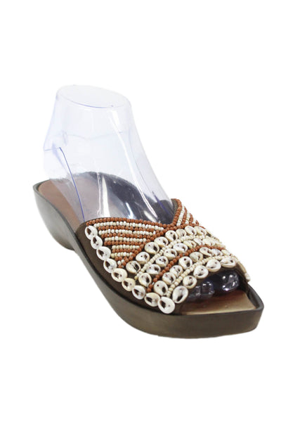 Robert Clergerie Womens Leather Beaded Abstract Pointed Toe Clogs Brown Size 6