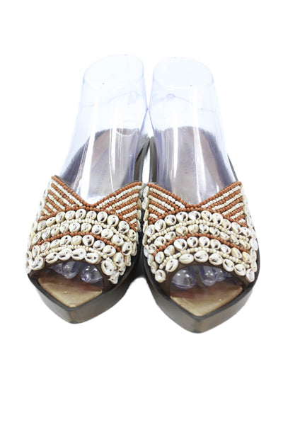 Robert Clergerie Womens Leather Beaded Abstract Pointed Toe Clogs Brown Size 6