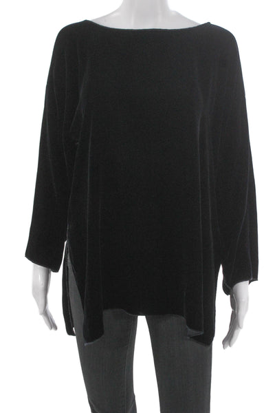 Zoran Women Tunic Black Silk Boat Neck Long Sleeve Size M