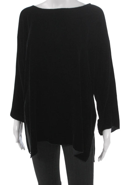 Zoran Women Tunic Black Silk Boat Neck Long Sleeve Size M
