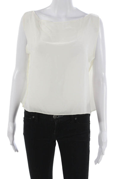 Zoran Womens Sleeveless Silk Boat Neck Blouse Ivory Pullover Size L