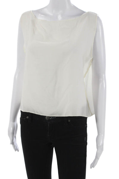 Zoran Womens Sleeveless Silk Boat Neck Blouse Ivory Pullover Size L